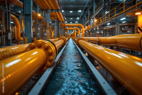Engineers are inspecting gas pipelines in large factories.