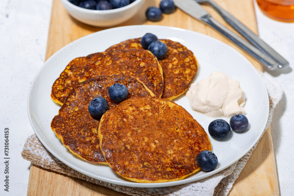 homemade pancakes with blueberries and yogurt homemade pancakes with blueberries and yogurt
