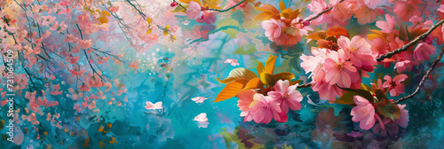 Illustration. Blooming spring. Background of multi-colored flowers. © serperm73