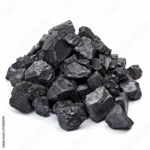 A heap of coal is isolated against a white background, providing a clear and distinct image.