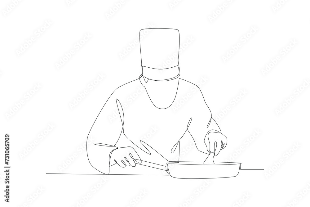 One continuous line drawing of cooking concept. Doodle vector illustration in simple linear style.