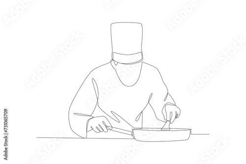 One continuous line drawing of cooking concept. Doodle vector illustration in simple linear style.