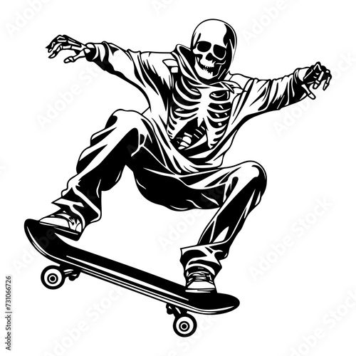 skateboarding skeleton in the air