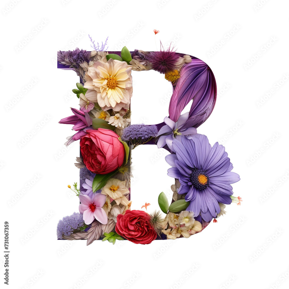 Obraz premium Letter B with flower elements flower made of flower 3D isolated on transparent background