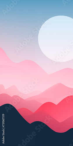 beautifull mountain view landscape with pink skys background for cellphones, mobile phone, banner for instagram stories.