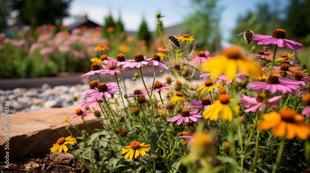 Obraz premium Backyard Garden with Pollinator-Friendly Plantings