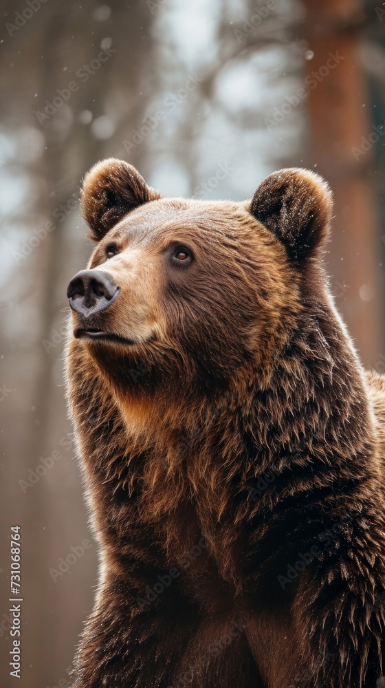 A portrait captures the majestic presence of a large Carpathian brown bear, exemplifying the beauty and strength of this wild animal species. A portrait captures the majestic presence of a large Carpathian brown bear, exemplifying the beauty and strength of this wild animal species.