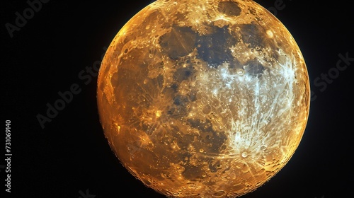 a close up of a large yellow moon in the night sky with a black sky in the back ground and a black sky in the background. photo