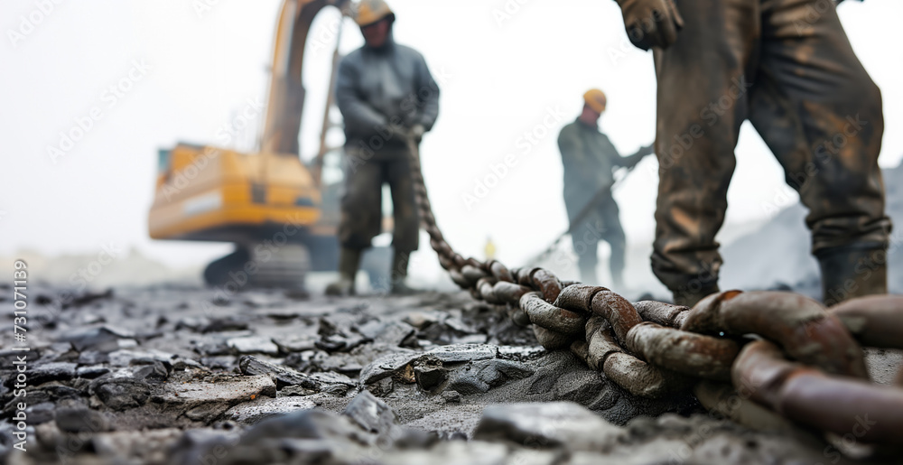 metal chains in a muddy construction yard metal chains in a muddy construction yard