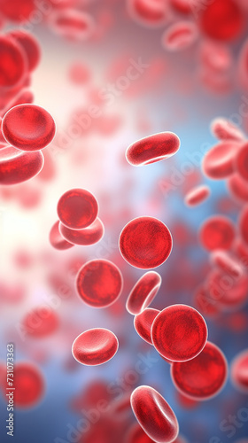 Red blood cells on blurred background with copy space