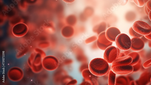 Red blood cells on blurred background with copy space