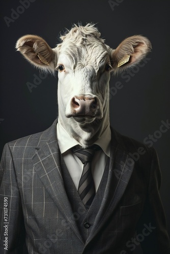 anthropomorphic portrait of a cow in a classy suit. © kilimanjaro 