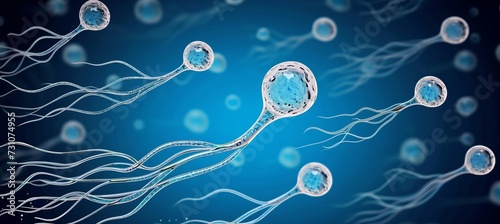 Close up of human male sperm cells under a microscope for scientific research and medical study