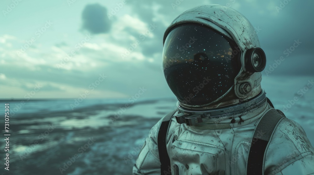 A depiction of an astronaut discovering a new world through exploration. A depiction of an astronaut discovering a new world through exploration.