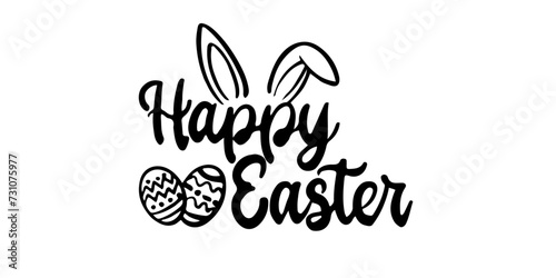 vector happy easter text with bunny ears and eggs