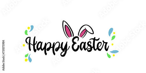 vector colored happy easter text with bunny ears photo