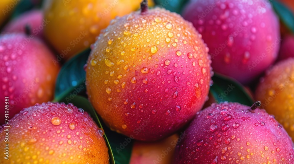 a close up of a bunch of oranges with drops of water on them and on the top of them.