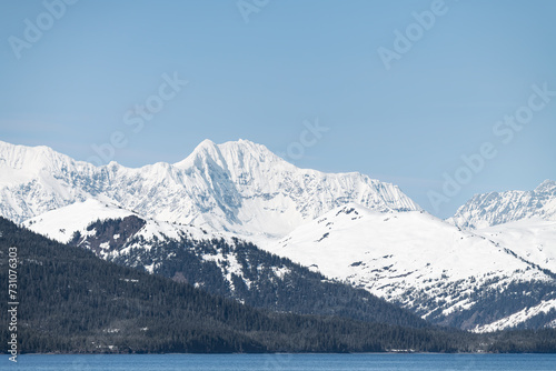 Snow covered Mountains around College Fjord, Alaska, USA