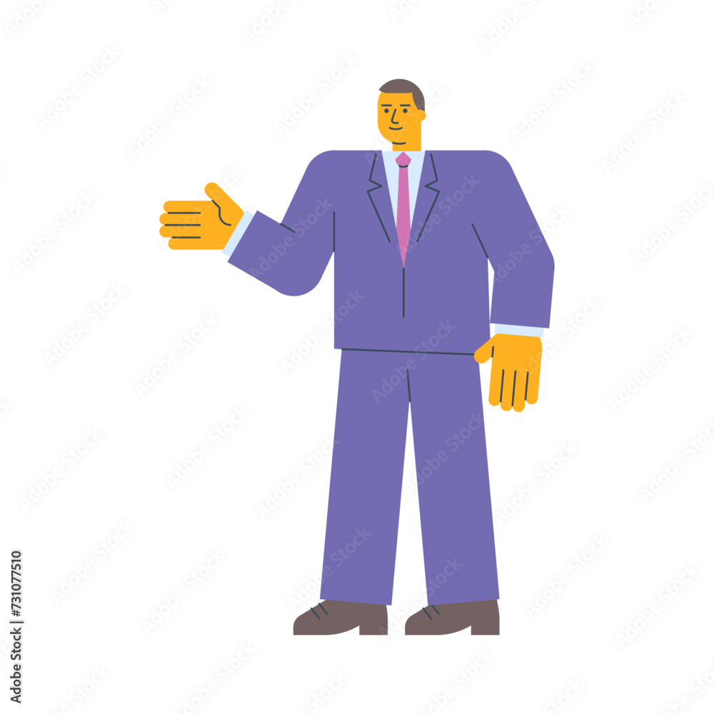 Obraz premium Businessman points hand and smiles