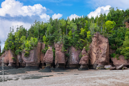 The flowerpot rock formations at Hopewell Rocks, Bay of Fundy, New Brunswick. The extreme tidal range of the bay makes them only accessible at low tide photo
