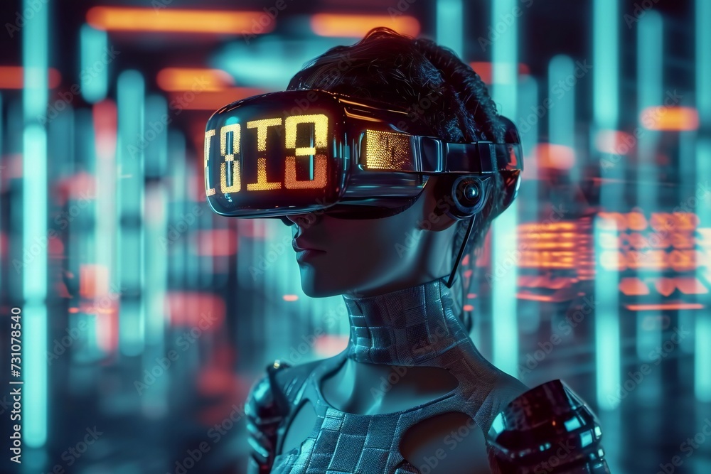 Female cyborg with a futuristic-style headset.