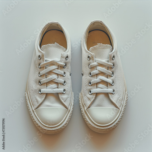 White sneakers on white background