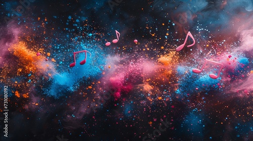 Abstract dark background with music notes and signs creating a melodious musical banner