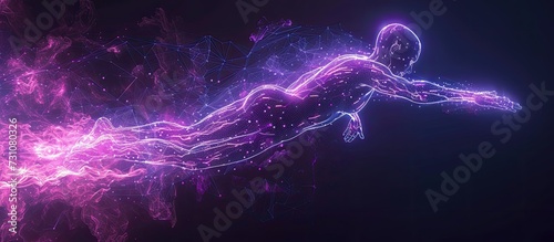 Black background with purple neon lines, futuristic style, with soft sunlight render