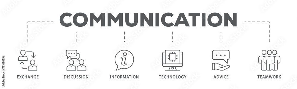 Communication banner web icon illustration concept with icon of exchange, discussion, information, technology, advice, and teamwork Communication banner web icon illustration concept with icon of exchange, discussion, information, technology, advice, and teamwork
