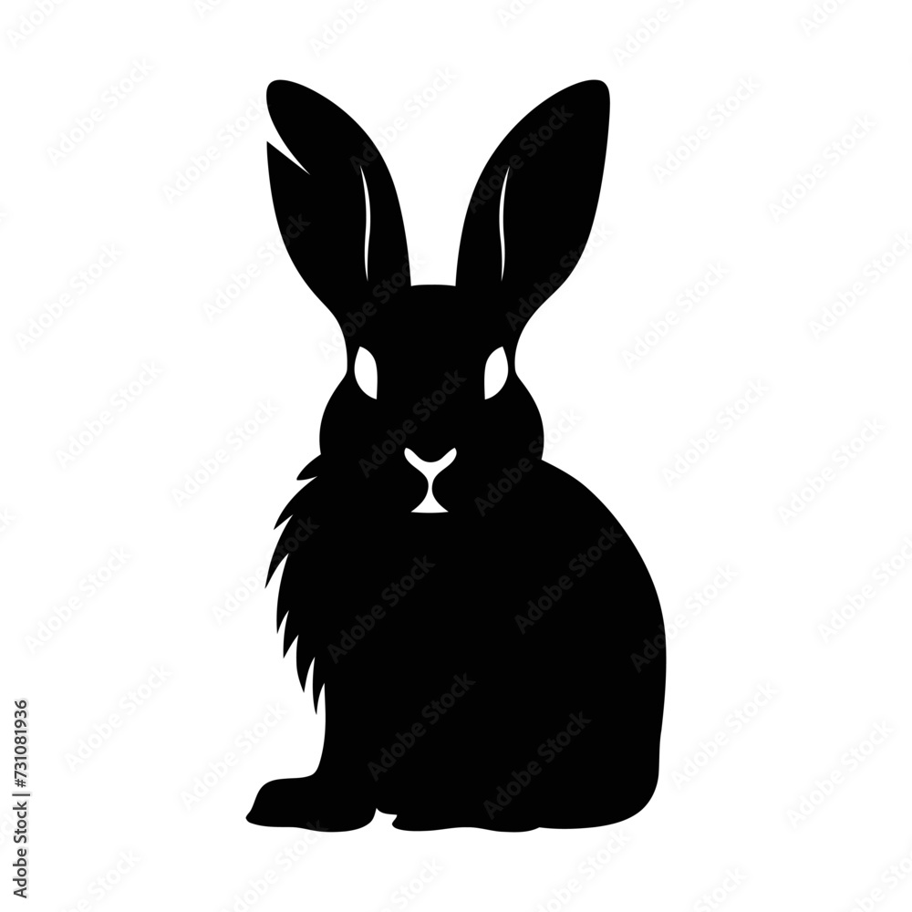 The illustration highlights the silhouette of a black rabbit against a white background.