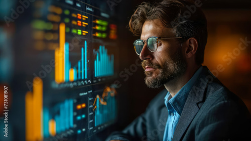 Focused Analyst Evaluating Financial Data - Market Intelligence Insights - AI Generated