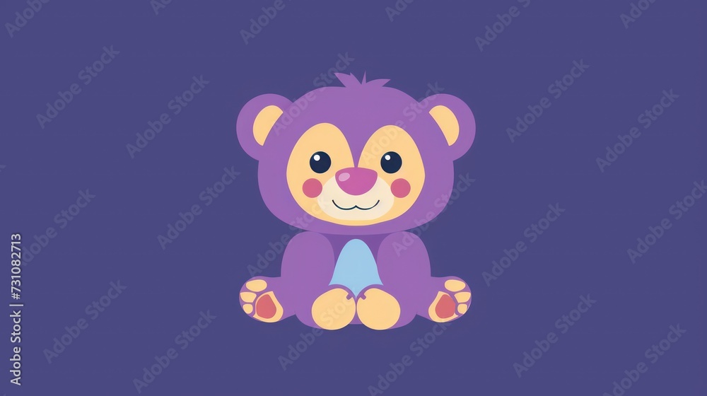 a purple and orange teddy bear sitting on top of a purple background with a blue bow around it's neck. a purple and orange teddy bear sitting on top of a purple background with a blue bow around it's neck.