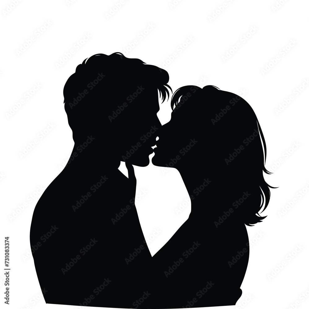 A silhouette vector of kissing on a white background