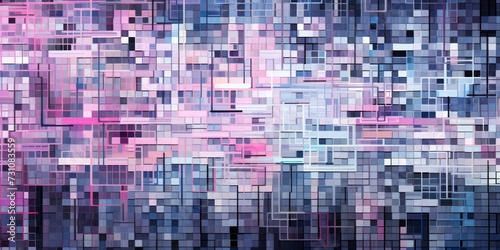 Azure pixel pattern artwork  intuitive abstraction  light magenta and dark gray  grid