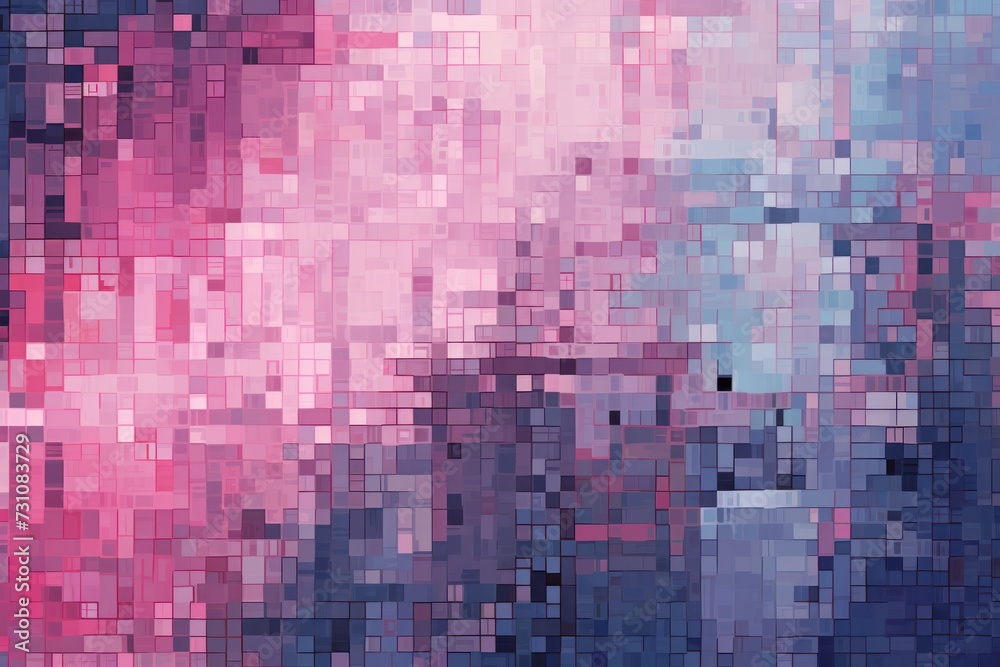 Azure pixel pattern artwork, intuitive abstraction, light magenta and dark gray, grid