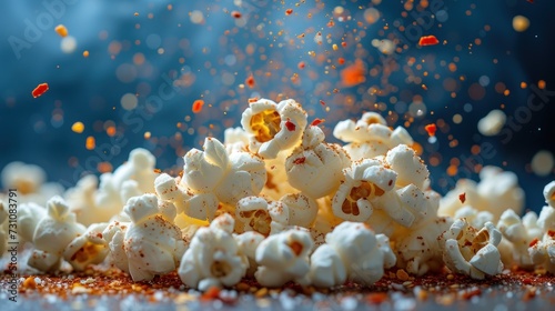 a pile of popcorn sitting on top of a table next to a pile of confetti sprinkled with sprinkles.