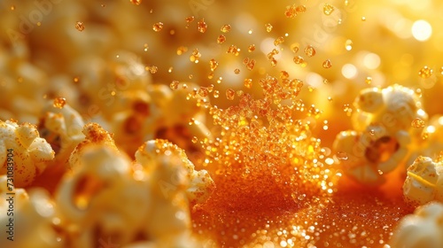a close up of a bunch of popcorn with drops of water on the popcorn and the popcorn in the background.