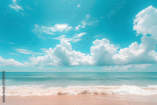 Beautiful beach with blue sky and white clouds