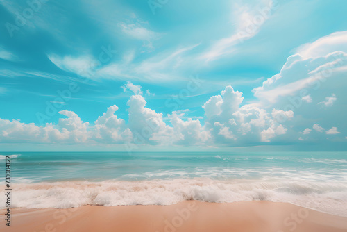Beautiful beach with blue sky and white clouds