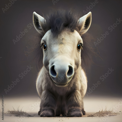 cutest adorable pony baby against grey background. Digital artwork. Ai generated