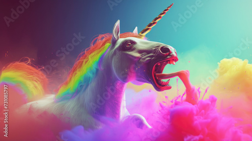 A colorful unicorn puking in rainbow colors photo