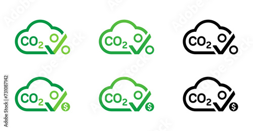 Carbon co2 tax. Green cloud with percentage of carbon tax, approved. Carbon Tax management. Sustainability vector. 
