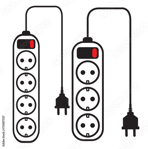 Cable de extensión regleta de 3 y 4 vías con interruptor. Vector  photo