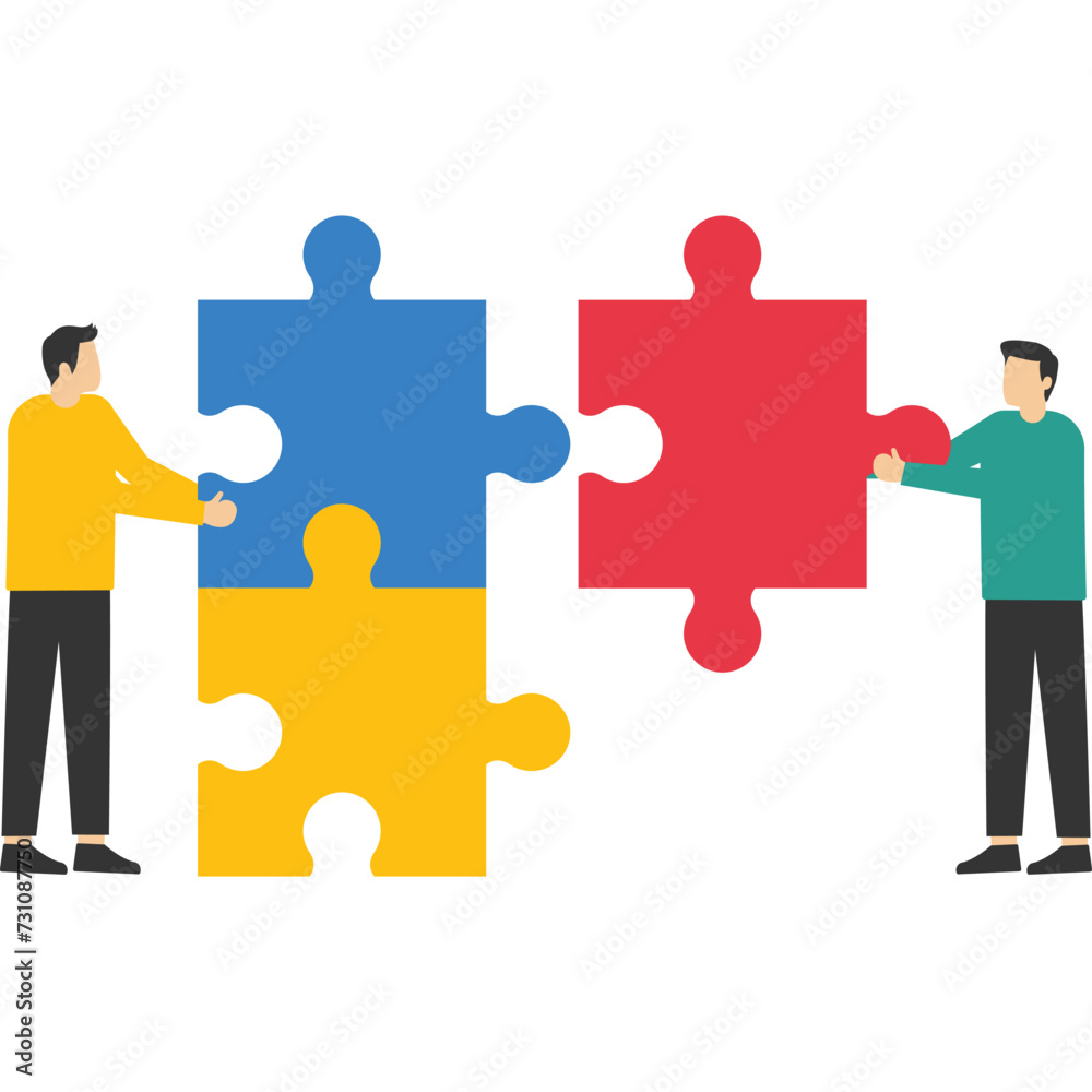 teamwork concept, Project team collaboration, teamwork, partnership or colleagues working together to solve problems and achieve success, businessmen colleagues working together on a jigsaw puzzle. teamwork concept, Project team collaboration, teamwork, partnership or colleagues working together to solve problems and achieve success, businessmen colleagues working together on a jigsaw puzzle.