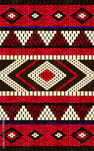 Seamless Tile Of A Traditional Arabian Sadu Weaving Pattern In Red Black And White Wool