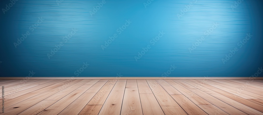Blue background, wooden floor, empty room. Blue background, wooden floor, empty room.