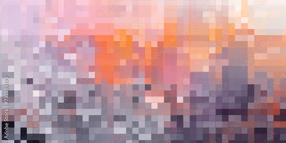 Orange pixel pattern artwork, light magenta and dark gray, grid