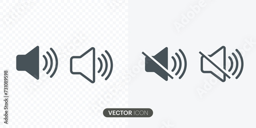 Sound volume set.Volume level Icon, Mute and unmute volume sound flat vector icons for video apps and websites. Vector illustration photo