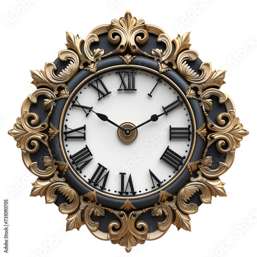 old clock isolated on white, transparent png
