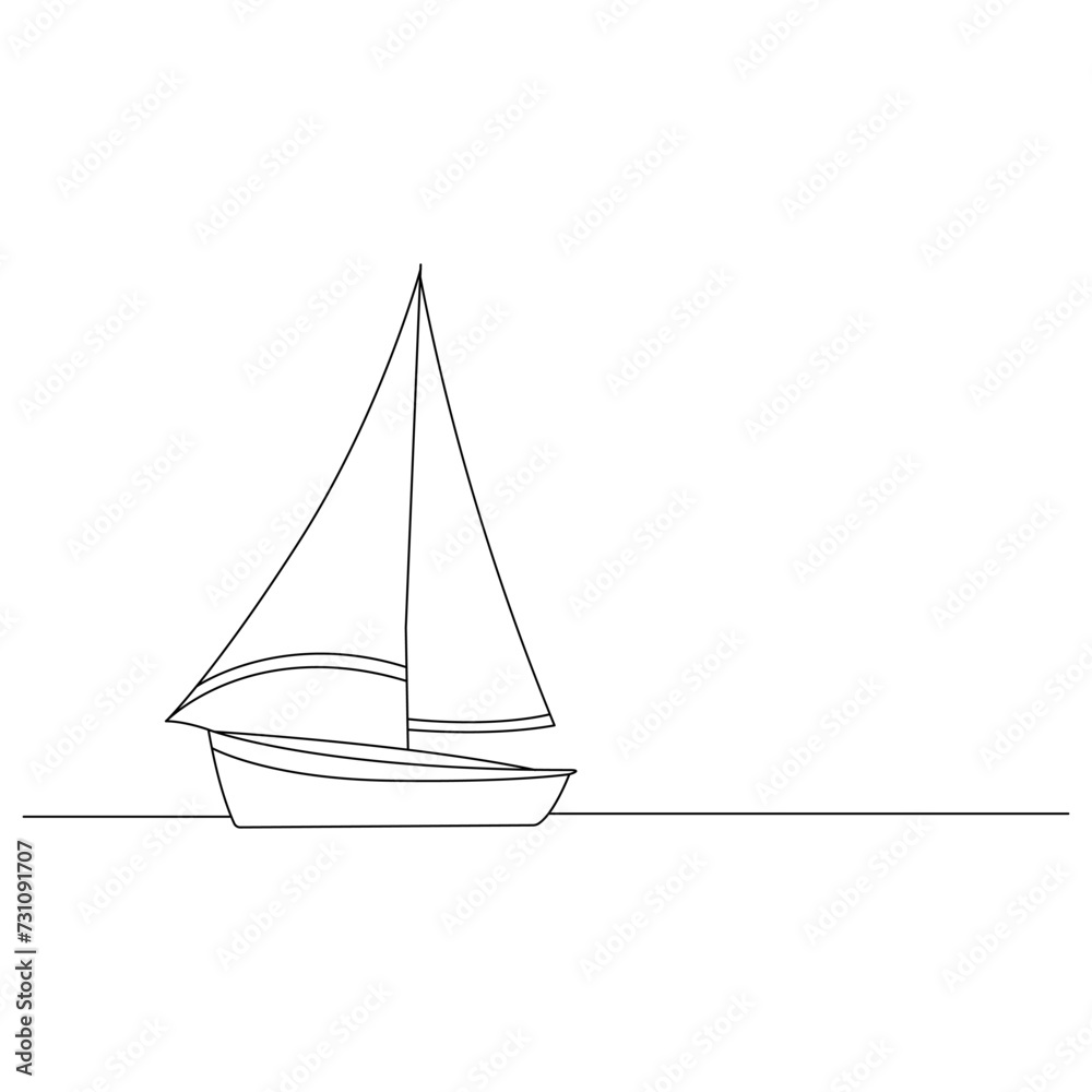 Sea Sailboat Continuous one line drawing out line vector illustration